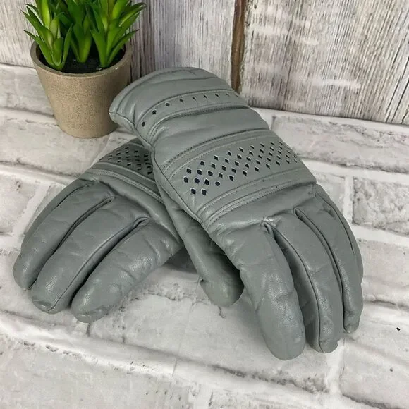 Vintage 80's Gray Leather Riding Gloves Size L E