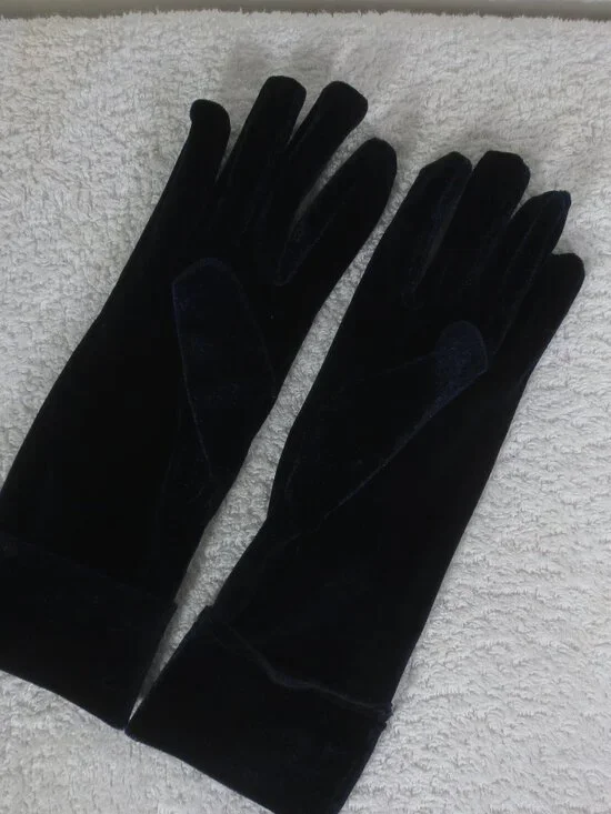 NEW Unlisted Gloves Dark Sapphire Blue Stretch Velvet Forearm 10 Inch Women's OS