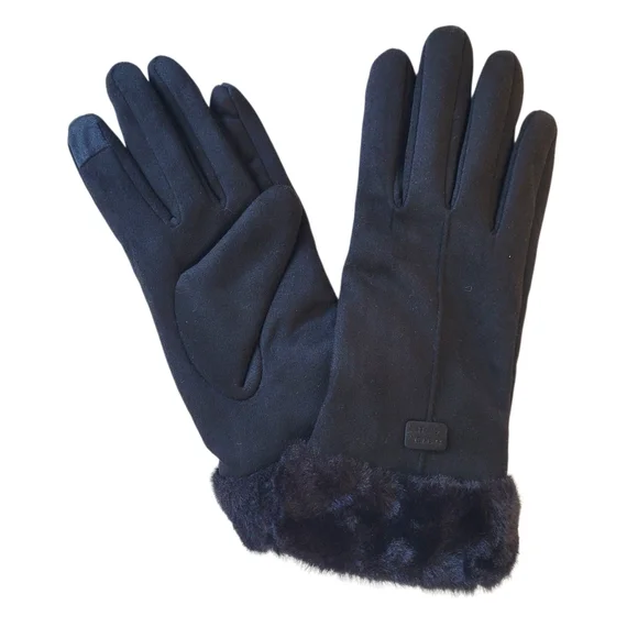Black Furry Super Soft Gloves W Touchscreen Finger Womens