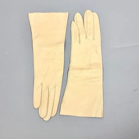 Vintage Leather Cream Gloves Made in France Unlined Women's Size 7,5