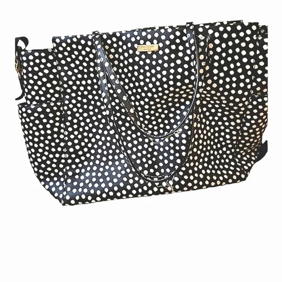 KATE SPADE Laurel Way musical Polka Dot Baby Diaper Tote Bag. Black/White