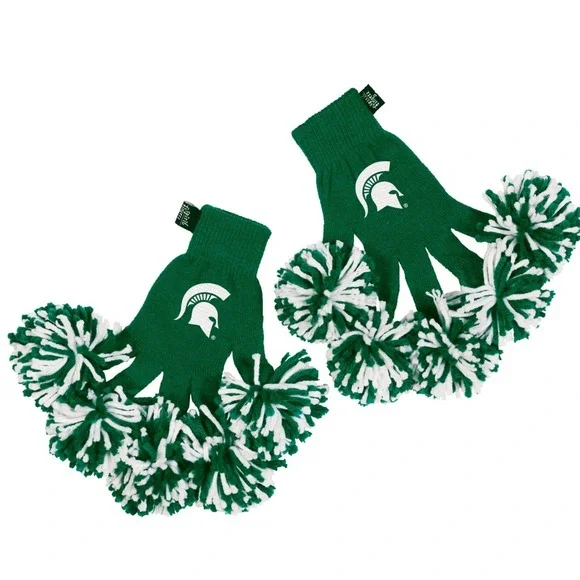 Michigan State Spartans Spirit Fingerz Gloves Green White Pom Poms NCAA