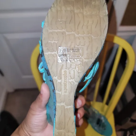 Apostrophe Turquoise and Green Wedge Sandals