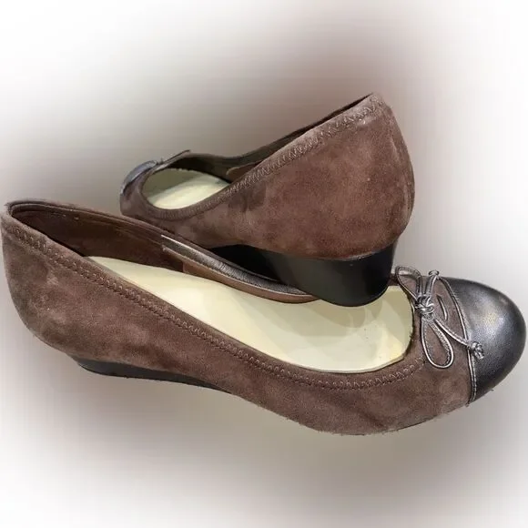 EUC Cole Haan Air Tali Lace Wedge Brown Suede Bronze Cap Women’s 8