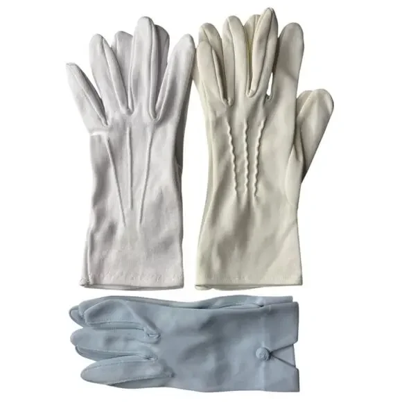 Vintage 1950s 60s Ladies Dress Gloves 3 Pair Lot Blue, Ivory White Small