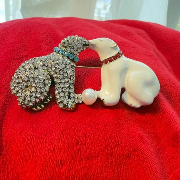 Polar Bear Brooch Rhinestone Enamel Statement Pin 3.25