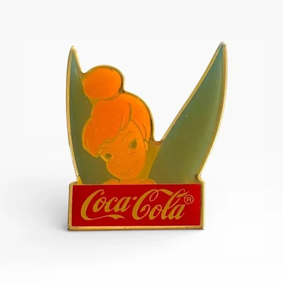 Vintage 1986 Disney‎ Tinker Bell Coca-Cola Enamel Pin Gold Tone