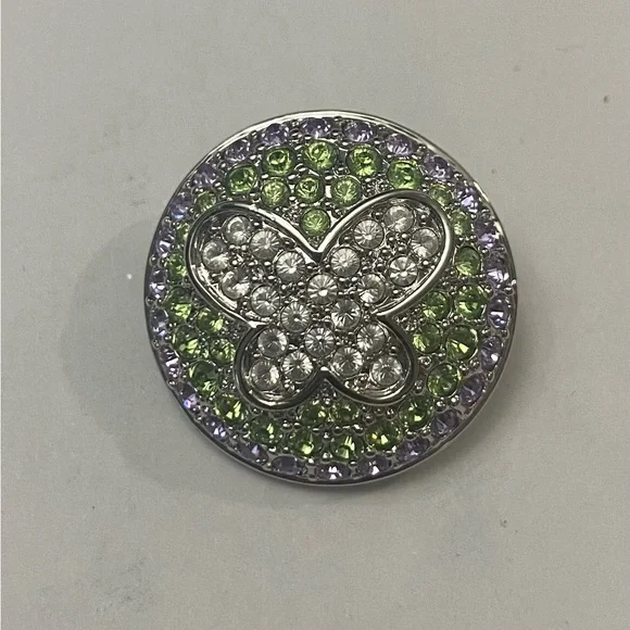 💍💎 SALE Swarovski Silver Brooch with Green, Pink & Clear Crystal Butterfly