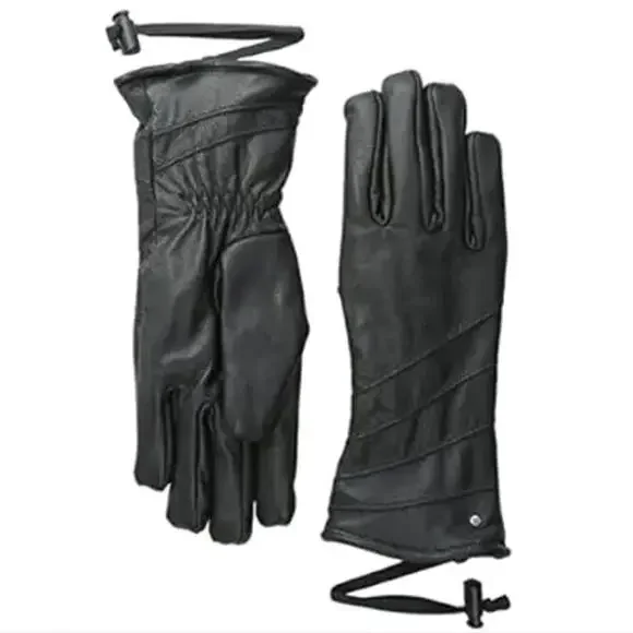 Celtek Domo Leather Gloves Womens‎ Large Black Faux Fur Lined Driving Winter New