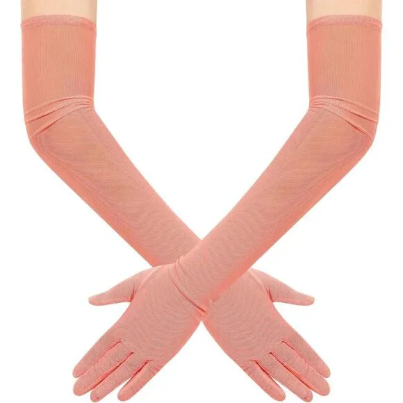 Women's Tulle Mesh Coral Long Stretchy Gloves Halloween Party Wedding Costume