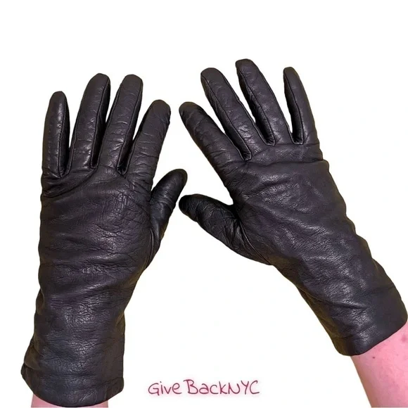 Saks Fifth Avenue Leather Cashmere Gloves Size 7.5