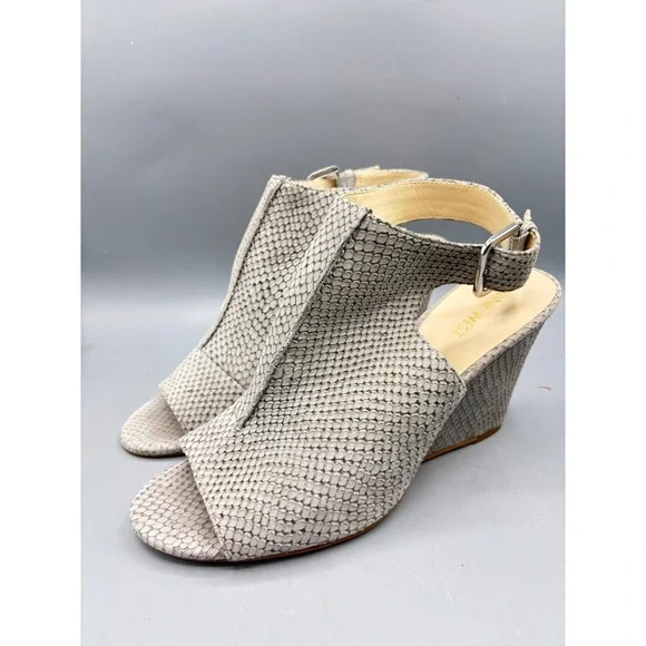 Nine West Gorana 9 Wedge‎ Ankle Strap Sandal Gray Snake Print Open Toe Slingback