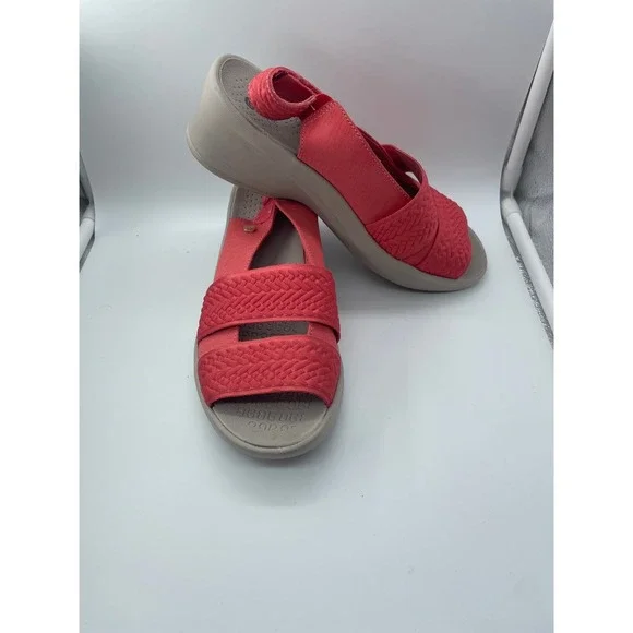 Bzees Fiona Womens Coral Stretch Fabric Wedge Slingback Sandals Size 10M