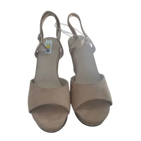 DS Women’s Faux Suede Cork Wedge‎ Sandals Charles Style Straps Round ToeTan Pink
