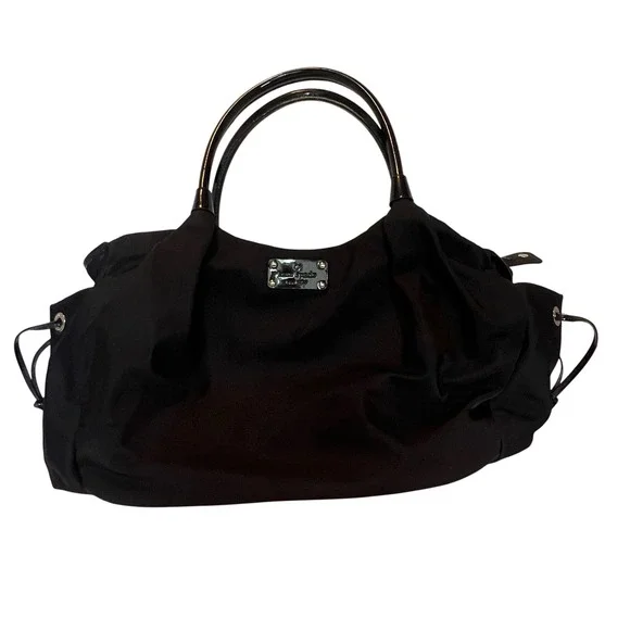 Kate Spade Stevie Baby Bag Women Large Black Nylon Patent Leather Weekender Bag