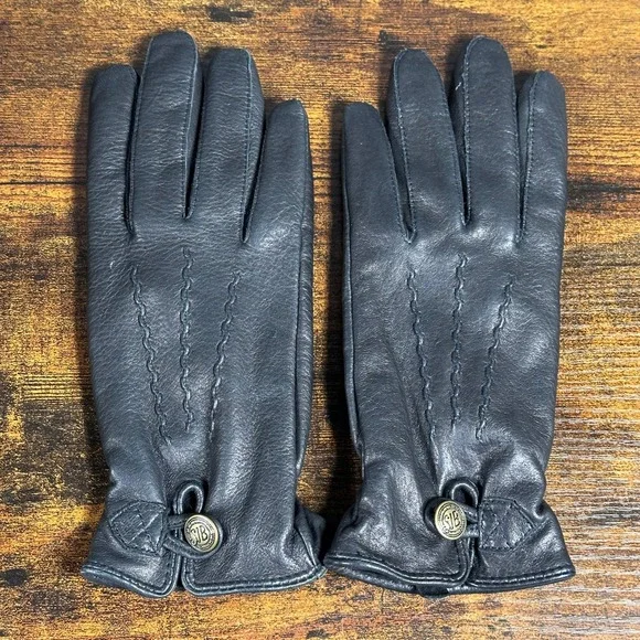 Vintage Black Deerskin Leather Lined Button SJB Womens Sz M Quiet Luxury Classic