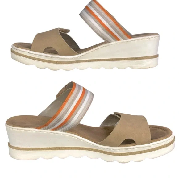 Rieker Rose Tan Velcro Strap Wedge Sandals Size 42