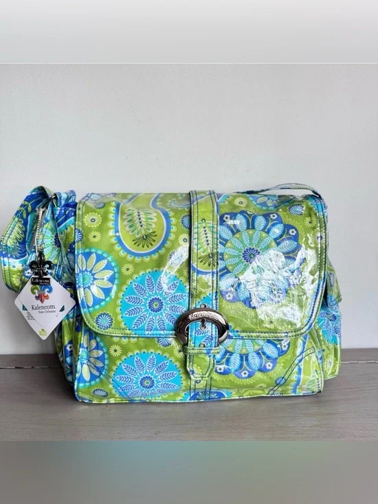 Kalencom New Orleans Paisley Diaper Bag NEW Laminated Fabric Tote Blue‎ Green