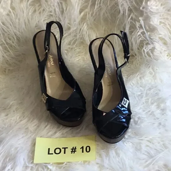 VERA PELLE black wedge sandals in size 6 to 6 1/2