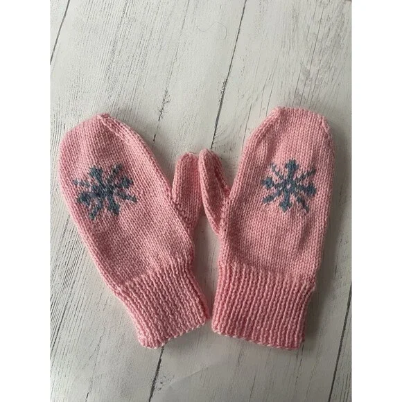 Hand Knit Mittens Pink Handmade Winter