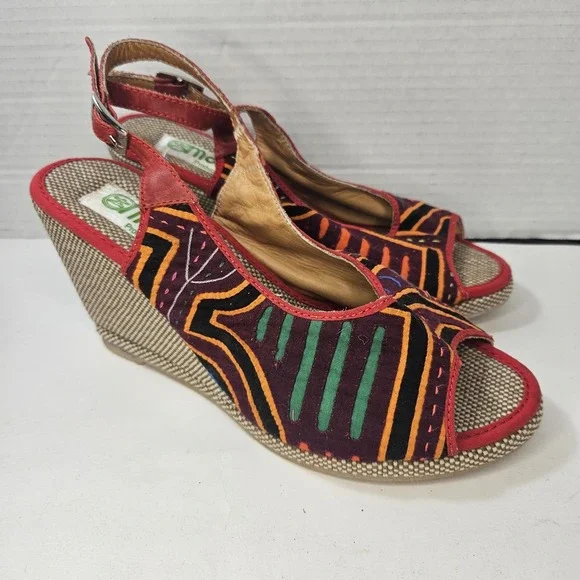 Handmade Tribal Wedge‎ Sandals Size 38 Colombia Textile Leather Boho 7.5