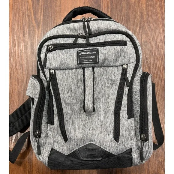 Eddie Bauer‎ Gray Rainier Back Pack Diaper-Bag Center Handle-Stroller Loops