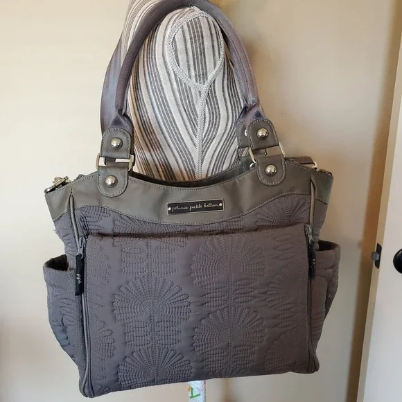Petunia Pickle Bottom Convertible Diaper Bag‎ Backpack Tote Gray Floral Quilted