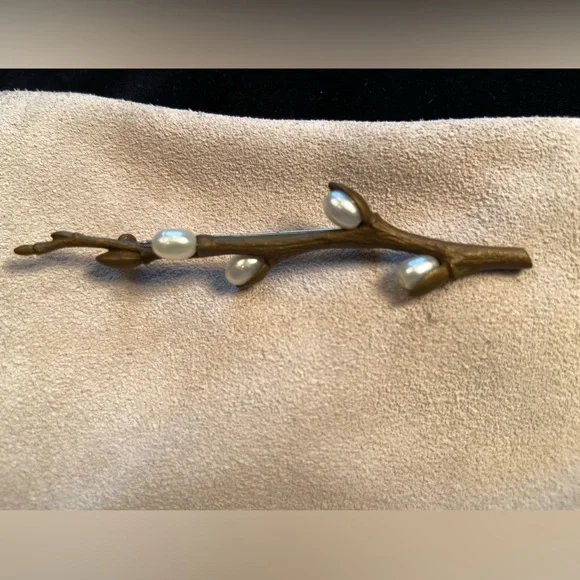 Michael Michaud Willow Branch‎ Pin, Brooch, pearl bronze branch