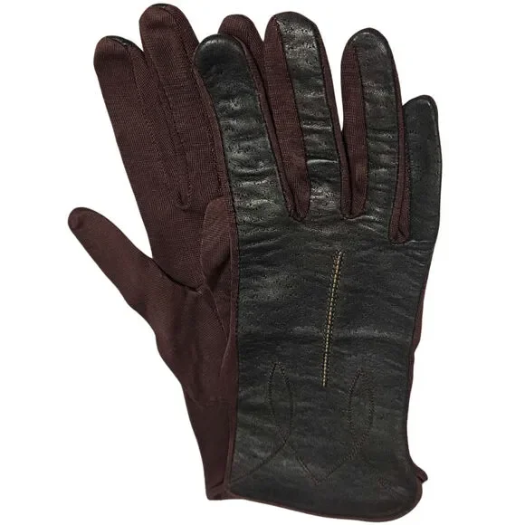 Brown Leather Top Driving Gloves Polyester Bottom Gently Used Size 7 Vintage
