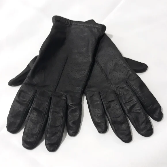Vintage Genuine Leather Black Gloves Women's