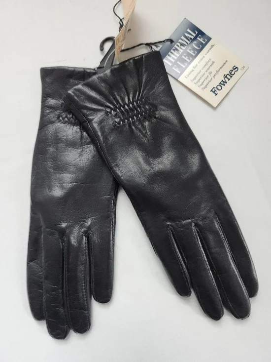 Fownes NWT Vintage Women’s Black Leather Gloves with Thermal Fleece Lining 7.5