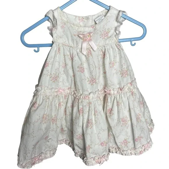 Piper & Posie Infant Baby Girl White and Pink Floral Dress Size 3M