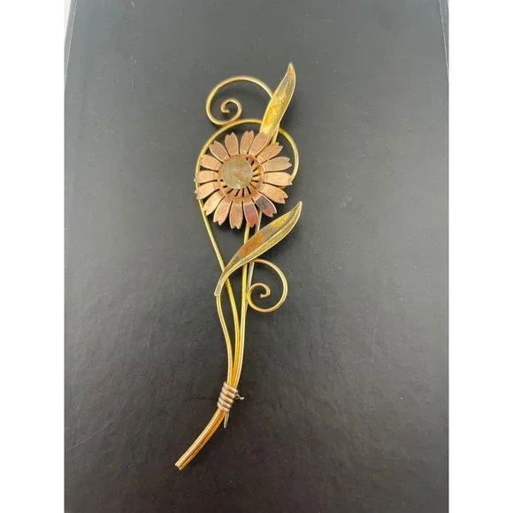 Van‎ Dell Sterling & 12K Gold Filled Floral Spray Brooch 1940s Vintage retro era