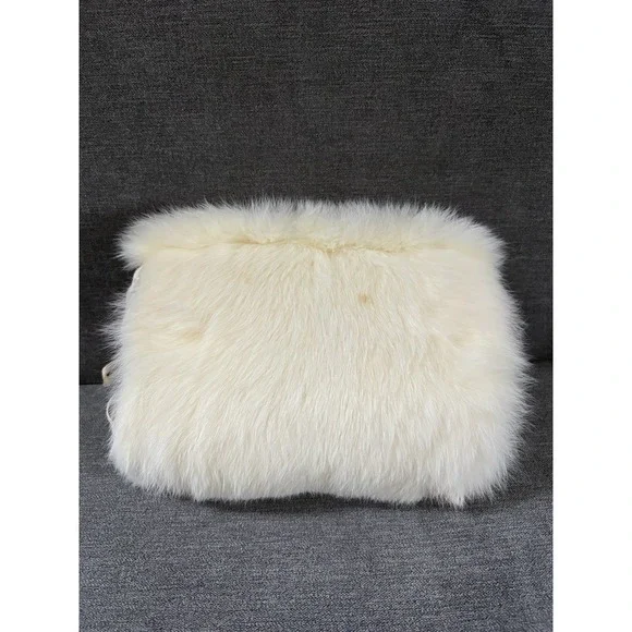 Vintage Fur Hand‎ Muff ~ Real White Rabbit Fur ~ 9 Inch Soft Warmer with Handle
