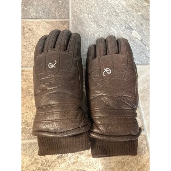Roffe Vintage Brown Leather Ski Gloves Ladies Small Japan Made Knit Cuff Retro
