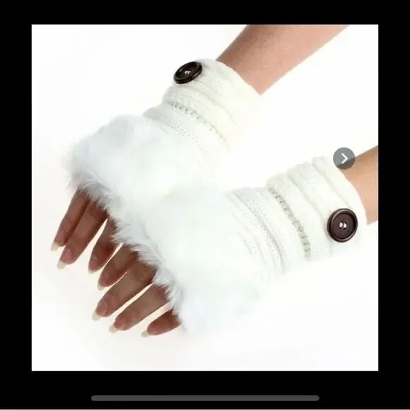 Fingerless,  knitted gloves faux rabbit fur super cute .