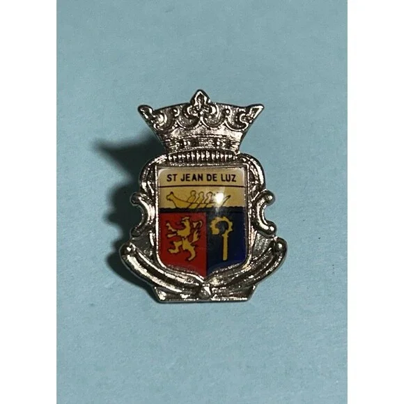 Vintage St Jean De Luz France Coat of Arms Crest Shield Souvenir Tourist Pin