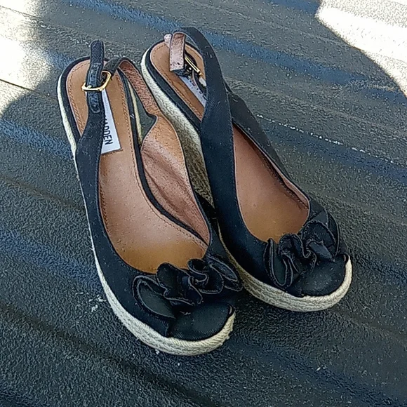 Fauntain espadrille wedges black blue jean