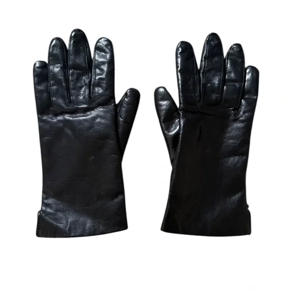 Fownes Black Leather Gloves Fur Lined Soft Size 7