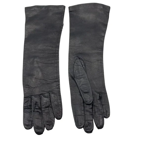 Vintage womens leather mid length gloves size 37 black soft supple driving