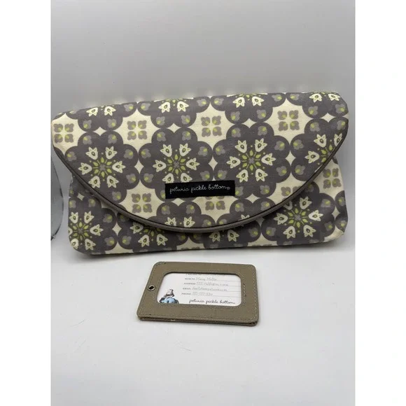 Petunia Pickle Bottom Diaper Clutch Changing Pad Grey Lime Floral Tile Print
