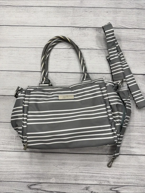 Ju-Ju-Be Gray White Striped Convertible Diaper Bag with Shoulder Strap