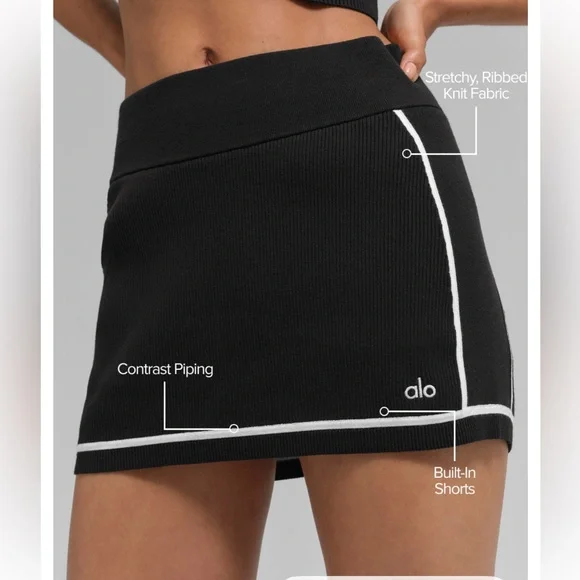 ALO Yoga Black Skirt with White Piping
