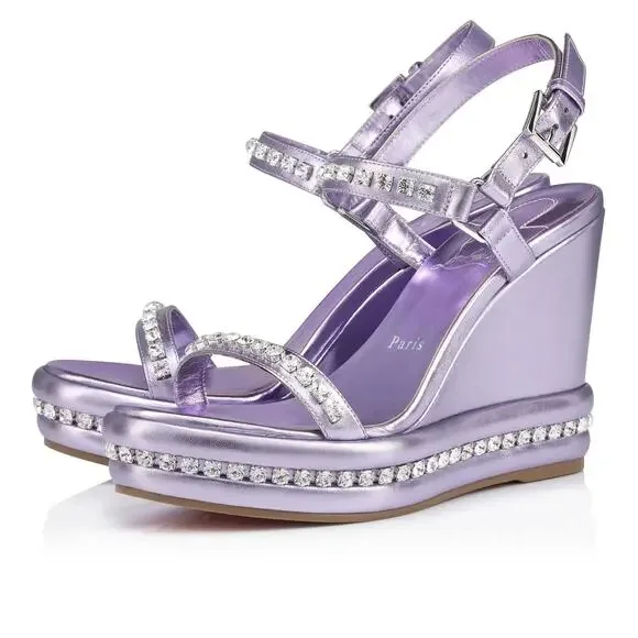Christian Louboutin Pyrastrass Metallic Lavender Platform Wedge Sandals 38