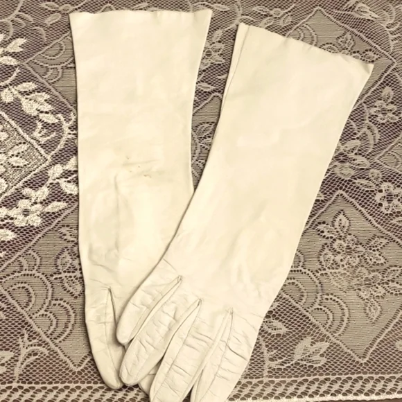 Vintage White Kid Leather Dress Driving Gloves 7