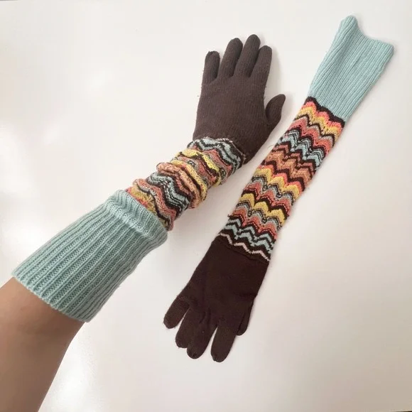 Y2K Missoni Target Knit Gloves Brown Zigzag Chevron Long Opera Length Funky