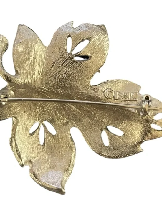 Vintage BSK Silver Leaf Brooch | Sculptural Botanical Statement Pin