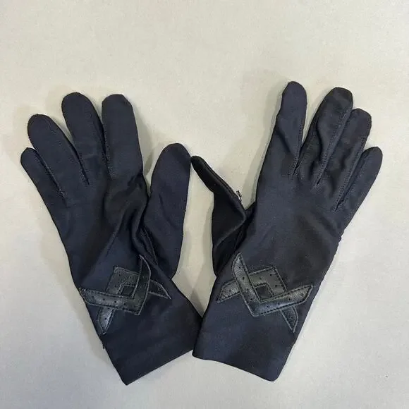 Vintage 80s Isotoner black nylon Stretchy driving liner‎ gloves one size