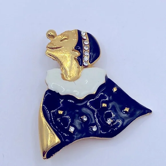 Vintage “GG” Signed Gold Tone Enamel Clown Brooch