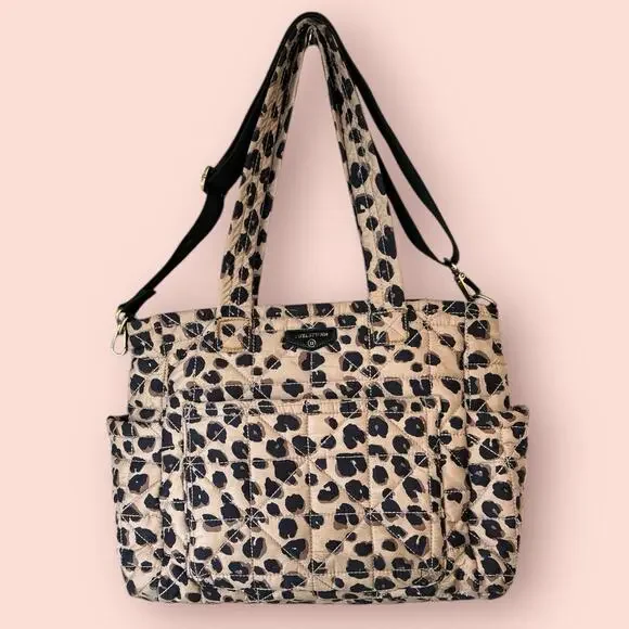 TWELVElittle Beige Leopard Carry Love Tote Diaper Bag Quilted Shoulder Purse